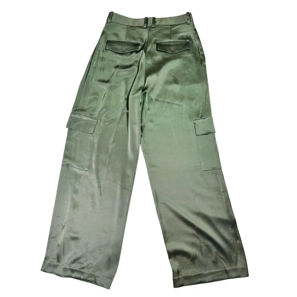 Aritzia Babaton Outgoing Satin Cargo Pants Relaxed Olive Green Women’s 8 Utility - Picture 5 of 16